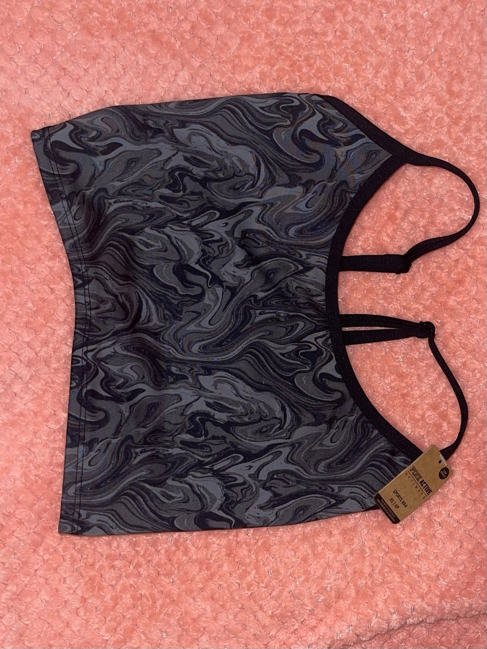 PINK Victoria's Secret Black & Gray Marble-Print Strappy Sports Bra